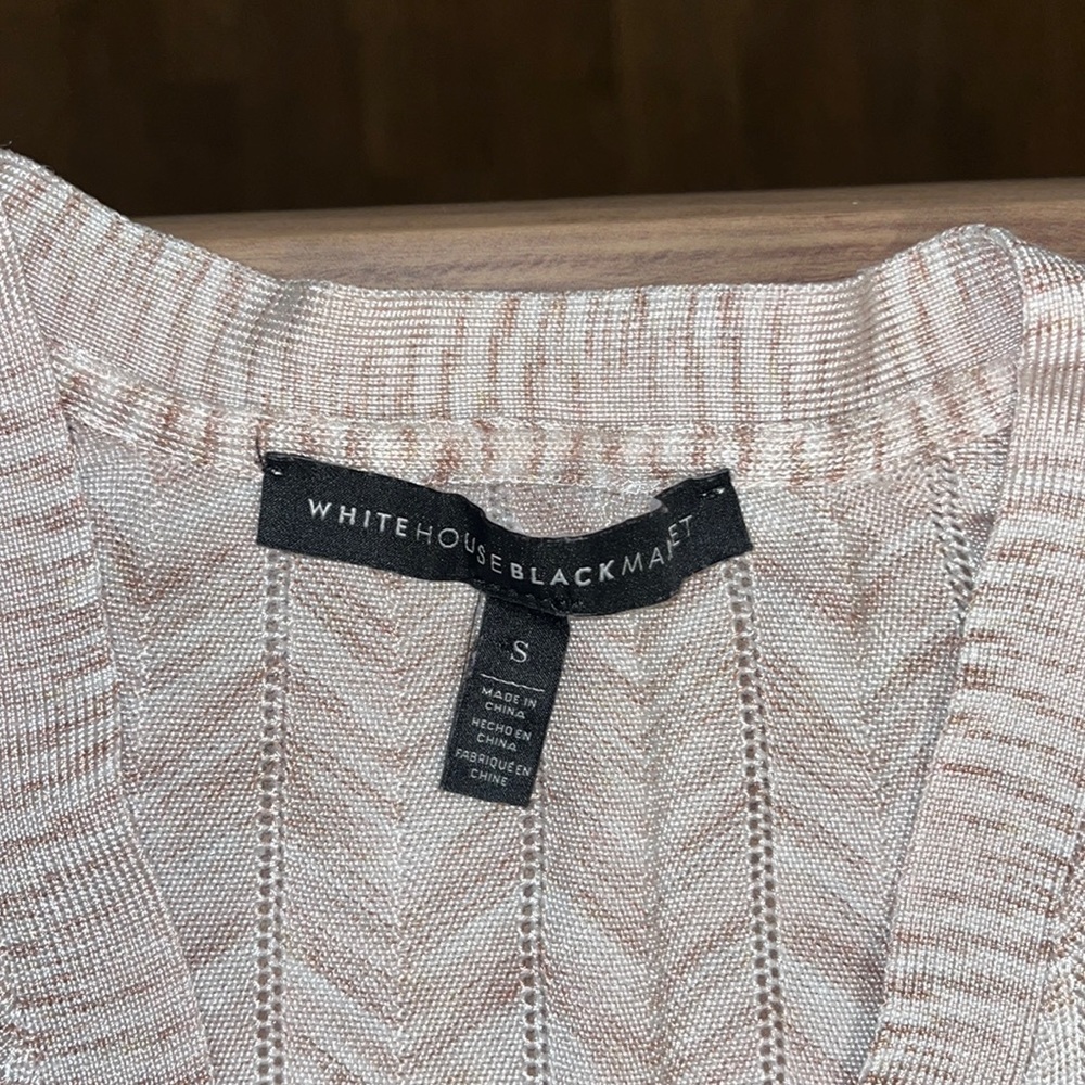 WHBM Chevron Pointelle beige open front long cardigan - Picture 7 of 16